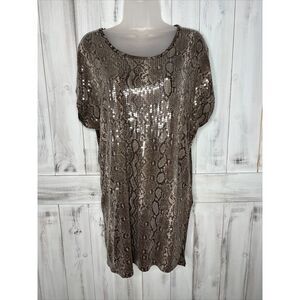 Womens Michael Kors Gray Reptile Snakeskin Python Sequin Mini Shift Dress Small‎